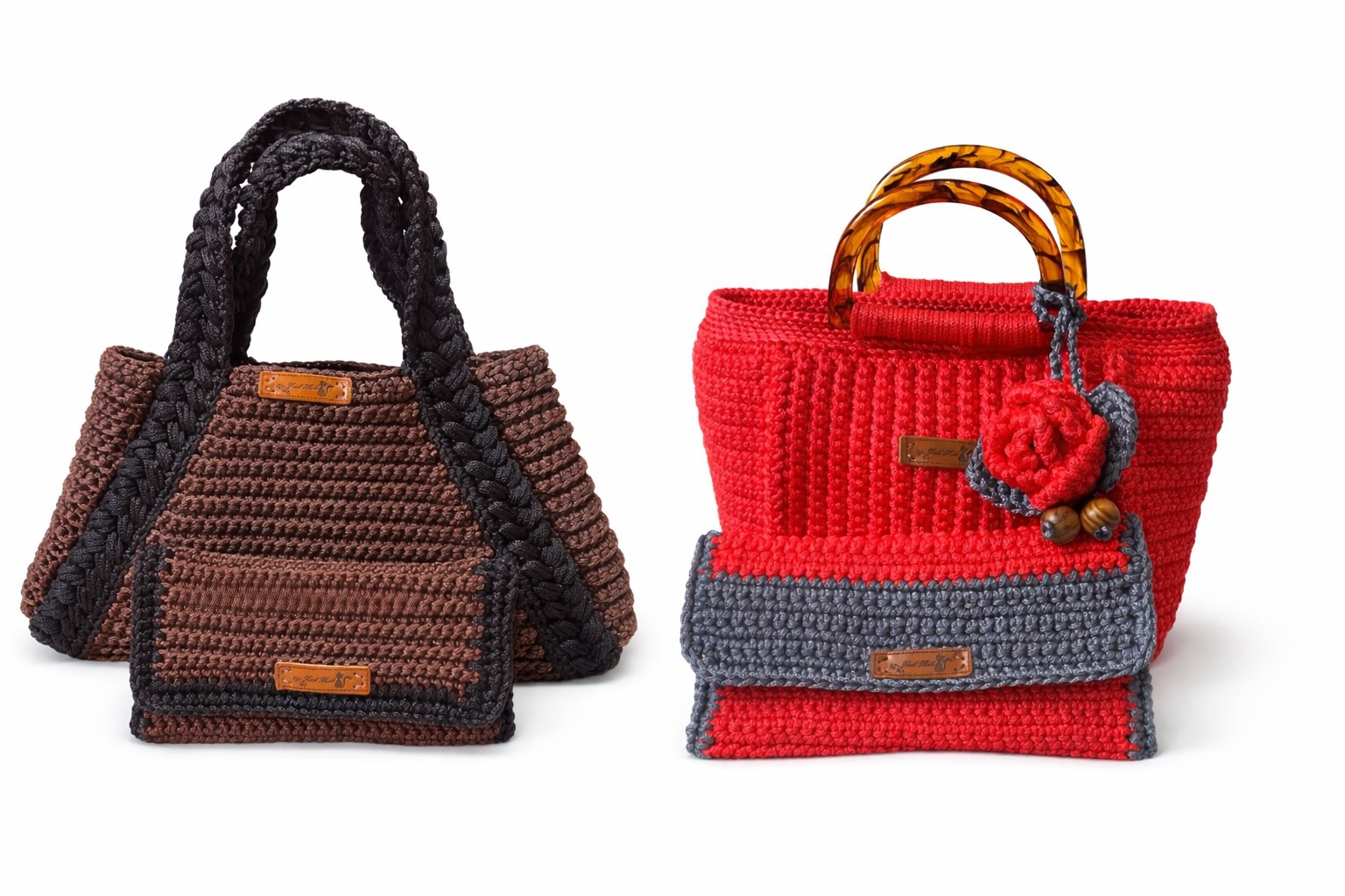 Sac 2 pièces fait en crochet cordon